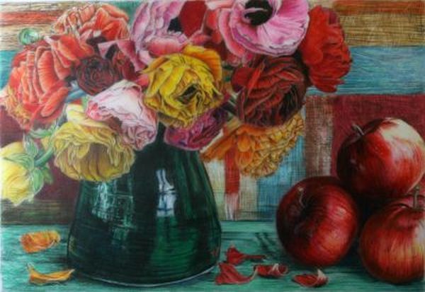   ROSES AND APPLES
Coloured Pencil drawing